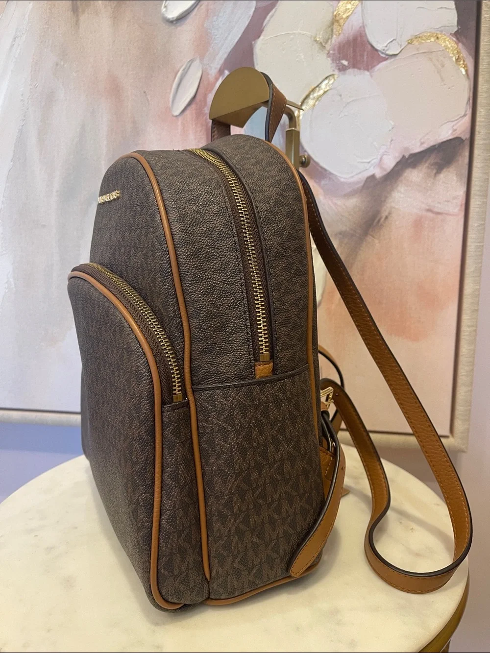Michael Kors Brown MK Signature Backpack with Gold Hardware